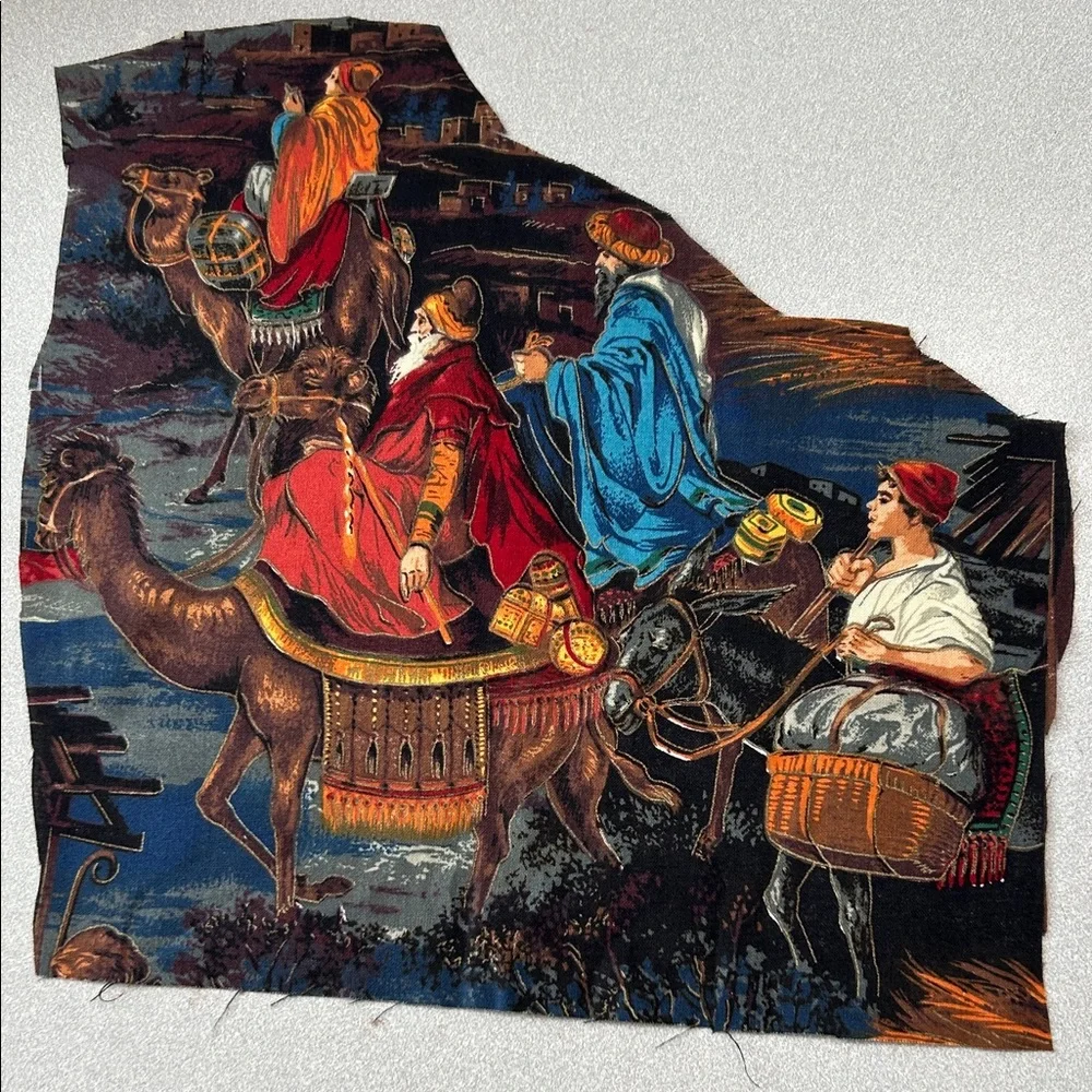 Set 3 pcs Appliqué Nativity Scene Vintage Die-Cut Illustration Red, Blue, Gold